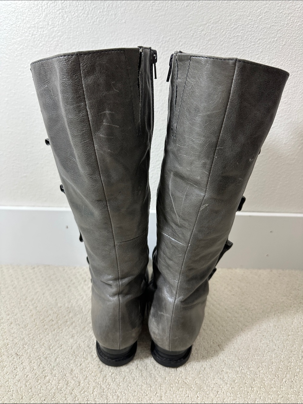 Miz Mooz Bloom Bobbie-Style Leather Wedge Button Boots Gray 8M - Picture 4 of 16